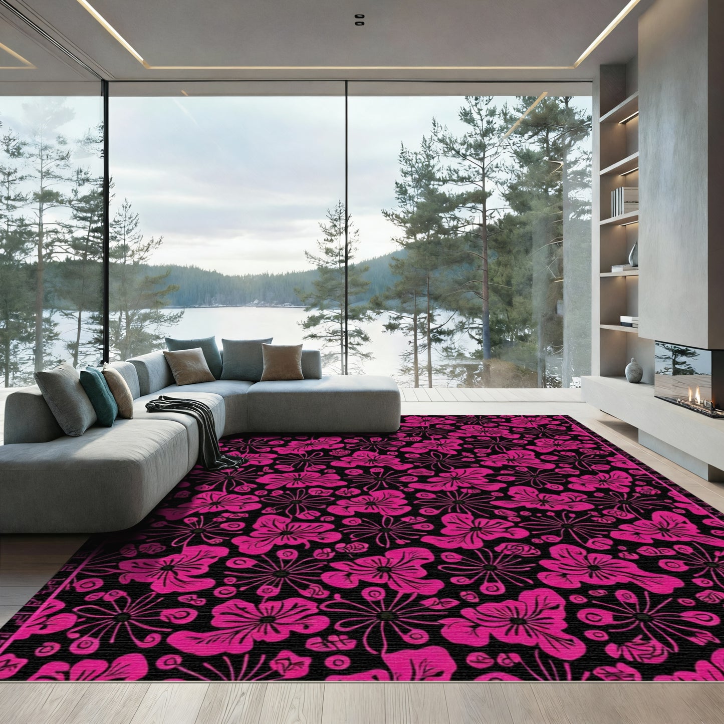 Vibrant Pink Floral Collage Rug