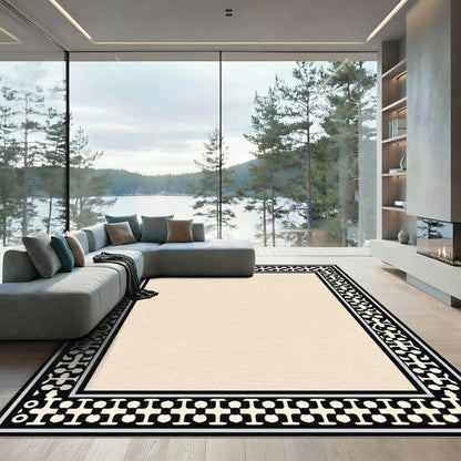 Geometric Black Ivory Medallion Border Rug