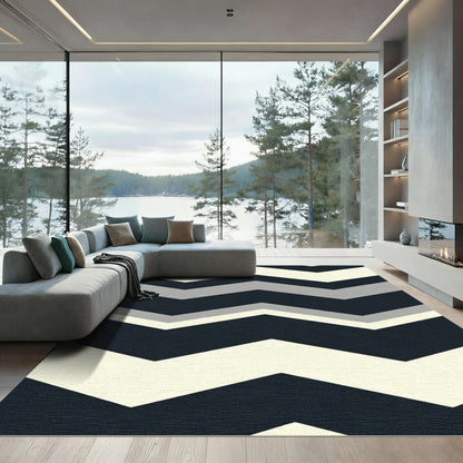 Modern Dark Gray Cream Chevron Rug