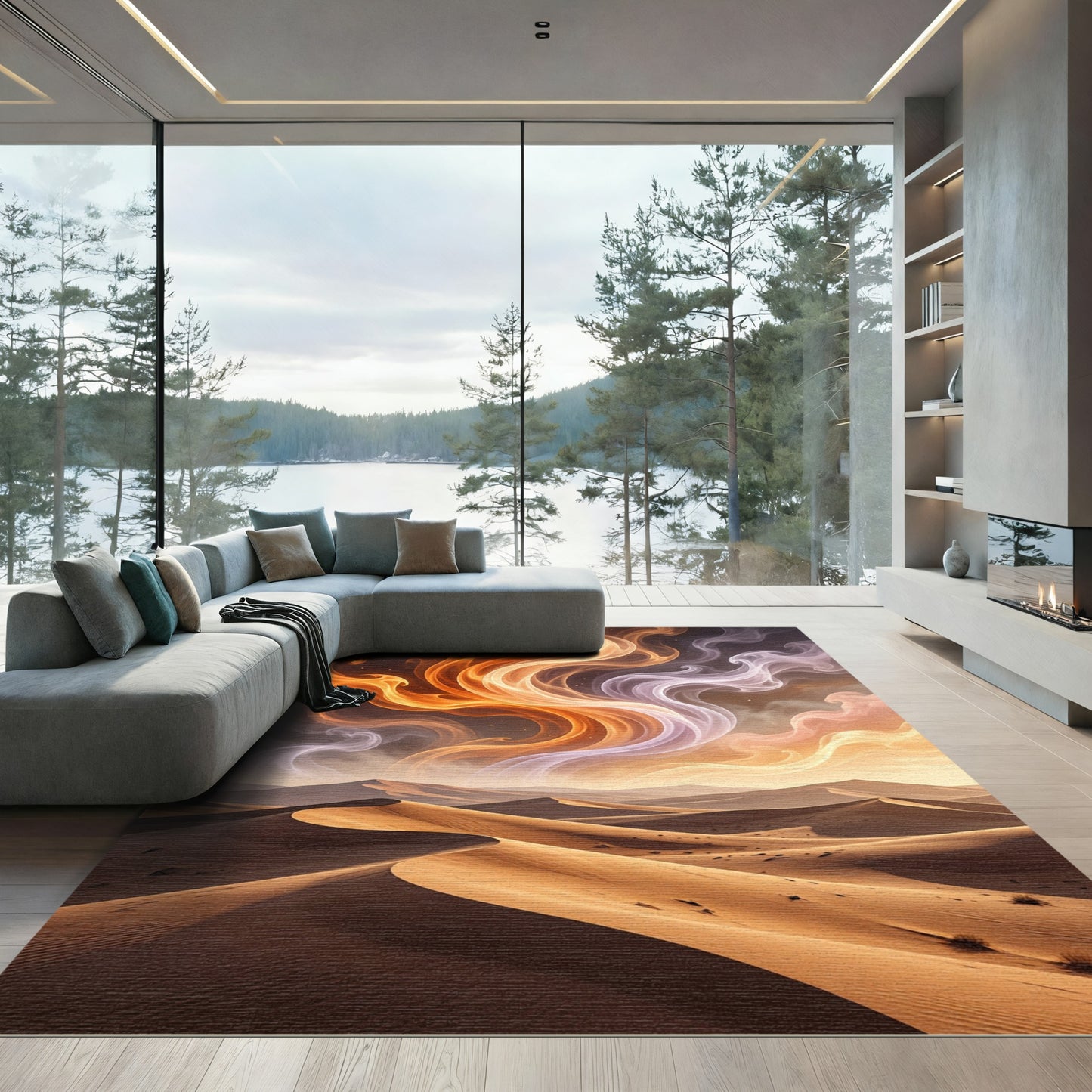 Orange Smoke Swirl Desert Sky Rug