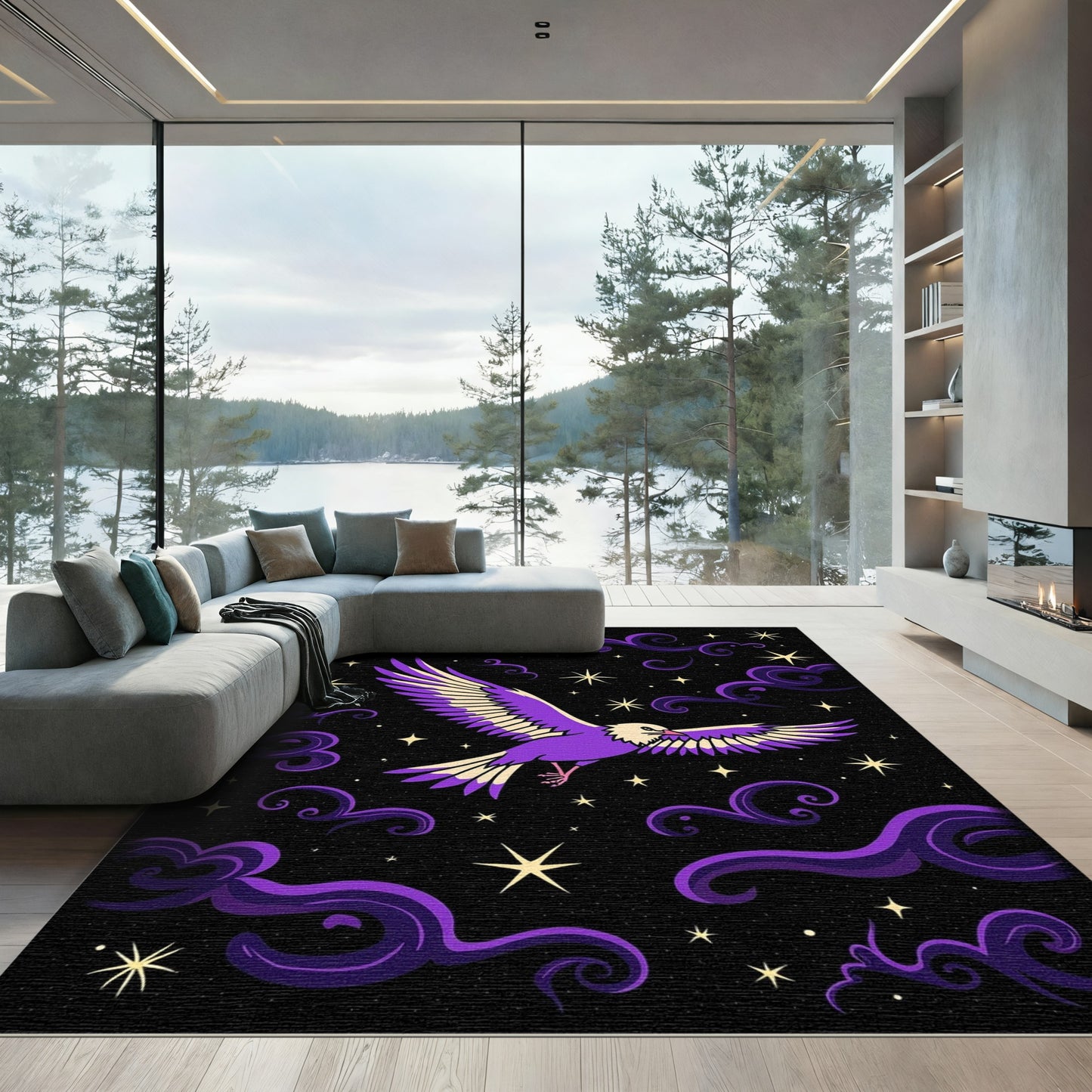 Purple Bird Cosmic Night Sky Rug