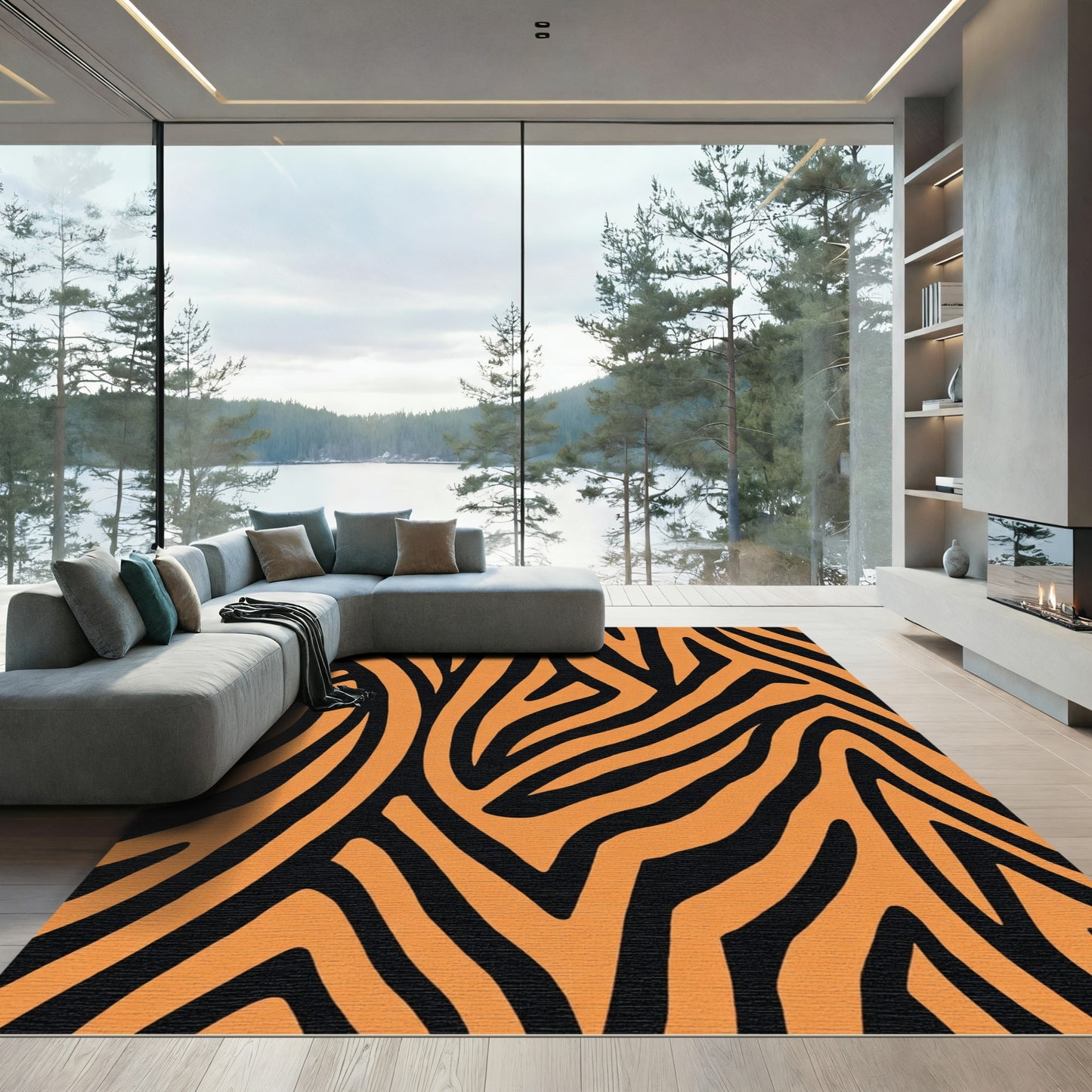 Vibrant orange black zebra stripes Rug