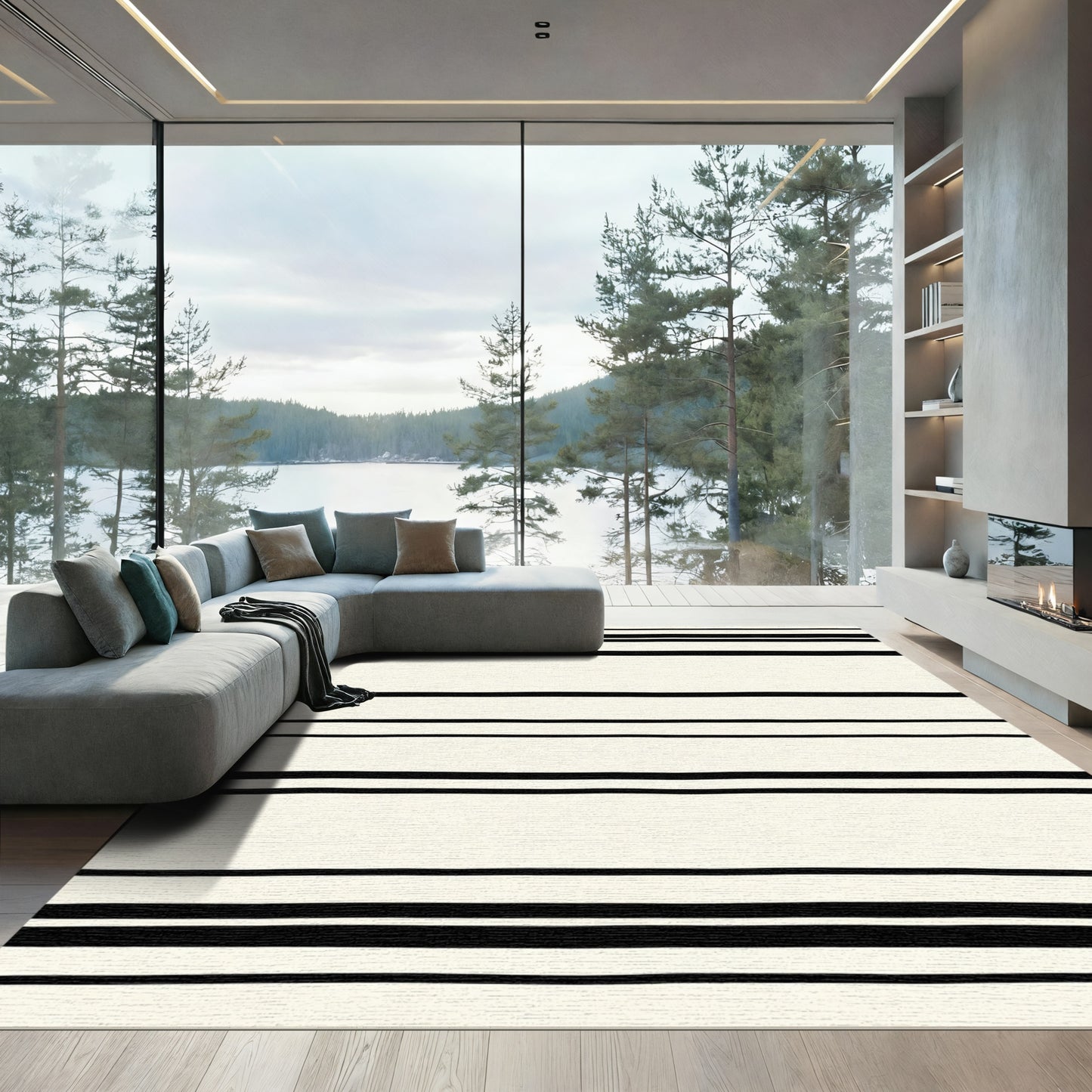 Minimalist Black Stripe Ivory Rug
