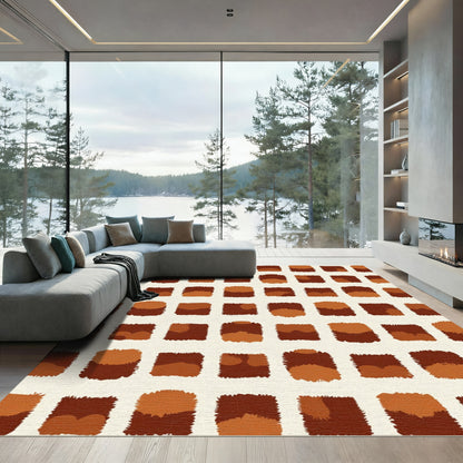Brown Ochre Abstract SquaresRug Rug