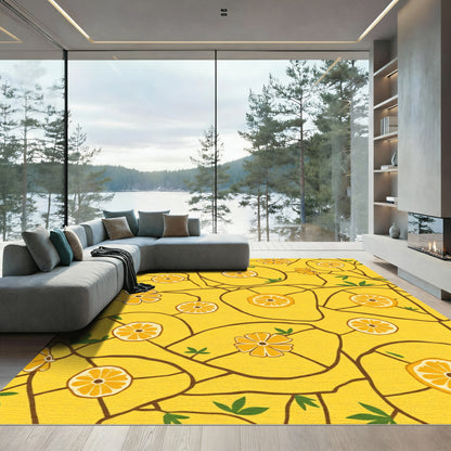 Sunny Yellow Citrus Floral Mosaic Rug