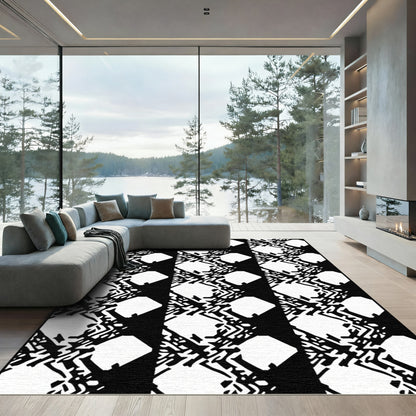 Black White Jagged Diamond Overlay Rug