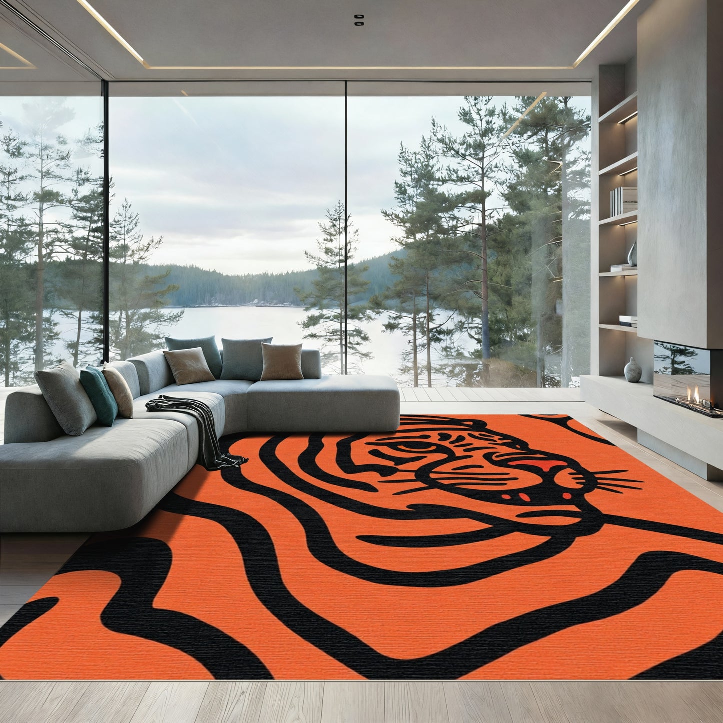 Bold Orange Black Tiger Portrait Rug
