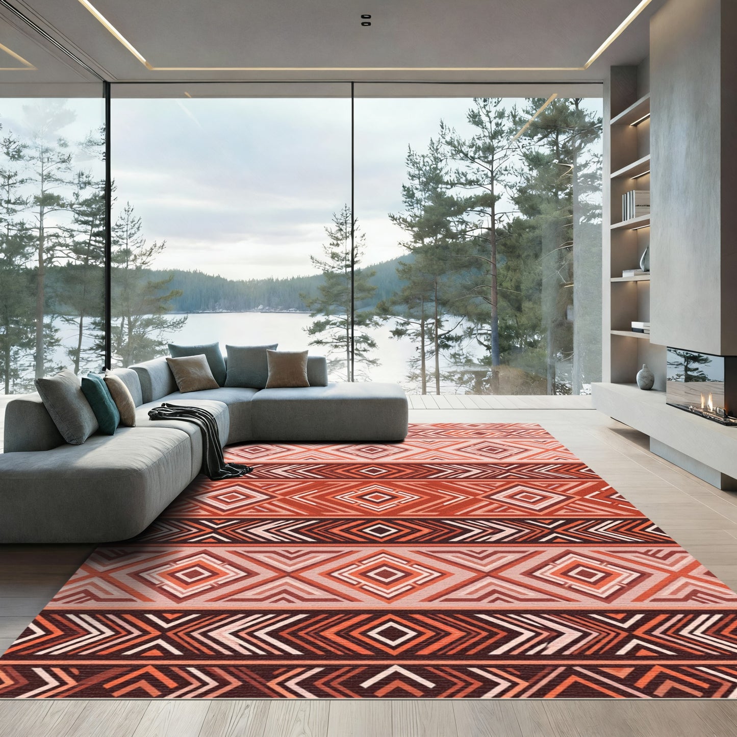 Terracotta Geometric Diamond Stripe Rug