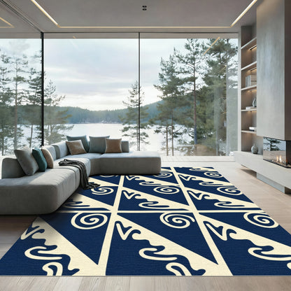 Navy Beige Jagged Organic Swirl Rug