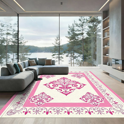 Pink Baroque Floral Medallion Rug