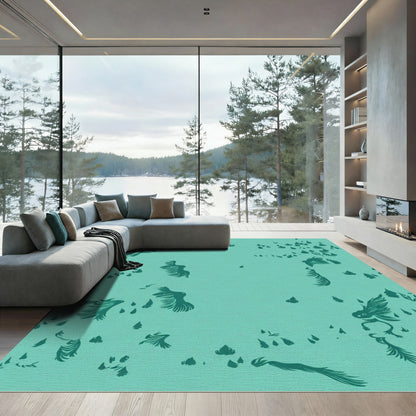 Teal Flying Creatures Scattered Landscape Rug