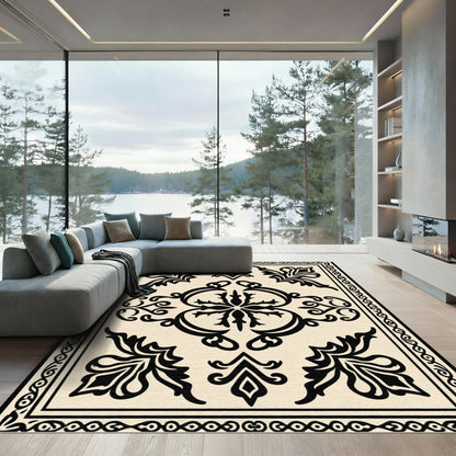 Cream Black Traditional Floral Medallion Rug