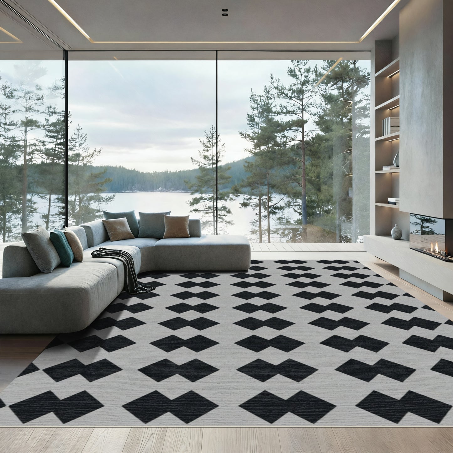 Modern Gray Diamond Link Rug
