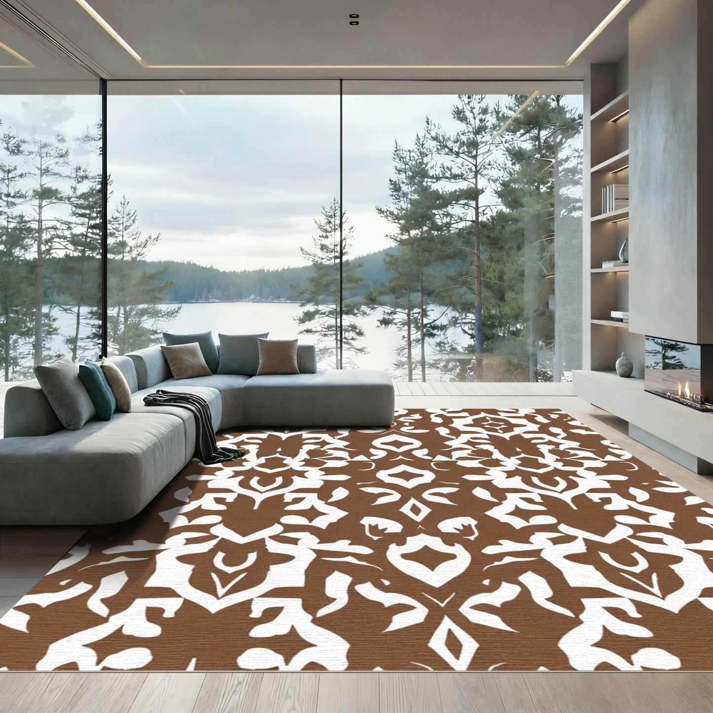 Rich Brown Ornate Floral Medallion Rug