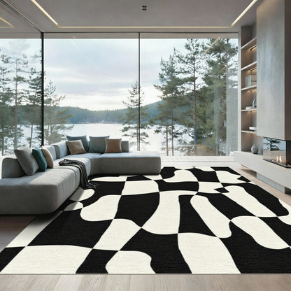 Organic Checkerboard Black Cream Abstract Rug