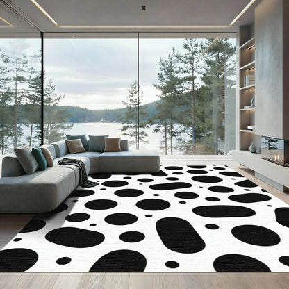 Black White Spot Scatter Oval Rug