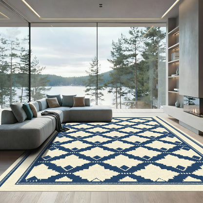 Navy Cream Diamond Lattice Rug