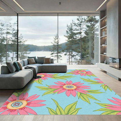 Blossom Bloom Pink Aquamarine Rug