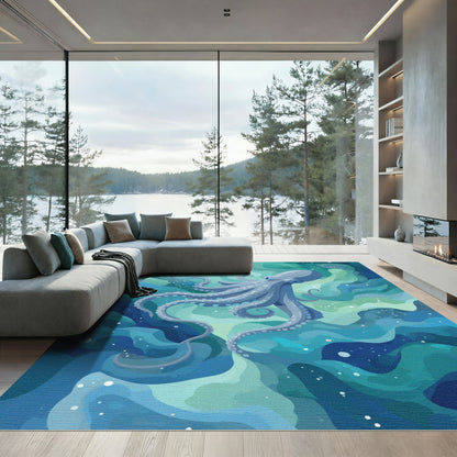 Blue Octopus Swirl Ocean Rug
