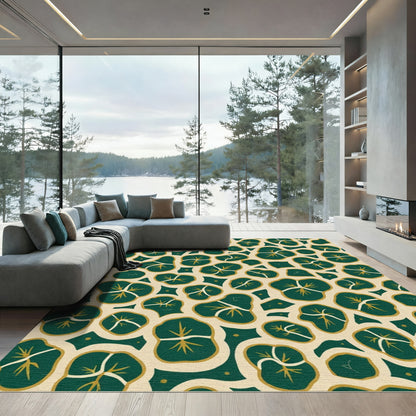 Deep Green Abstract Leaf Medallion Rug