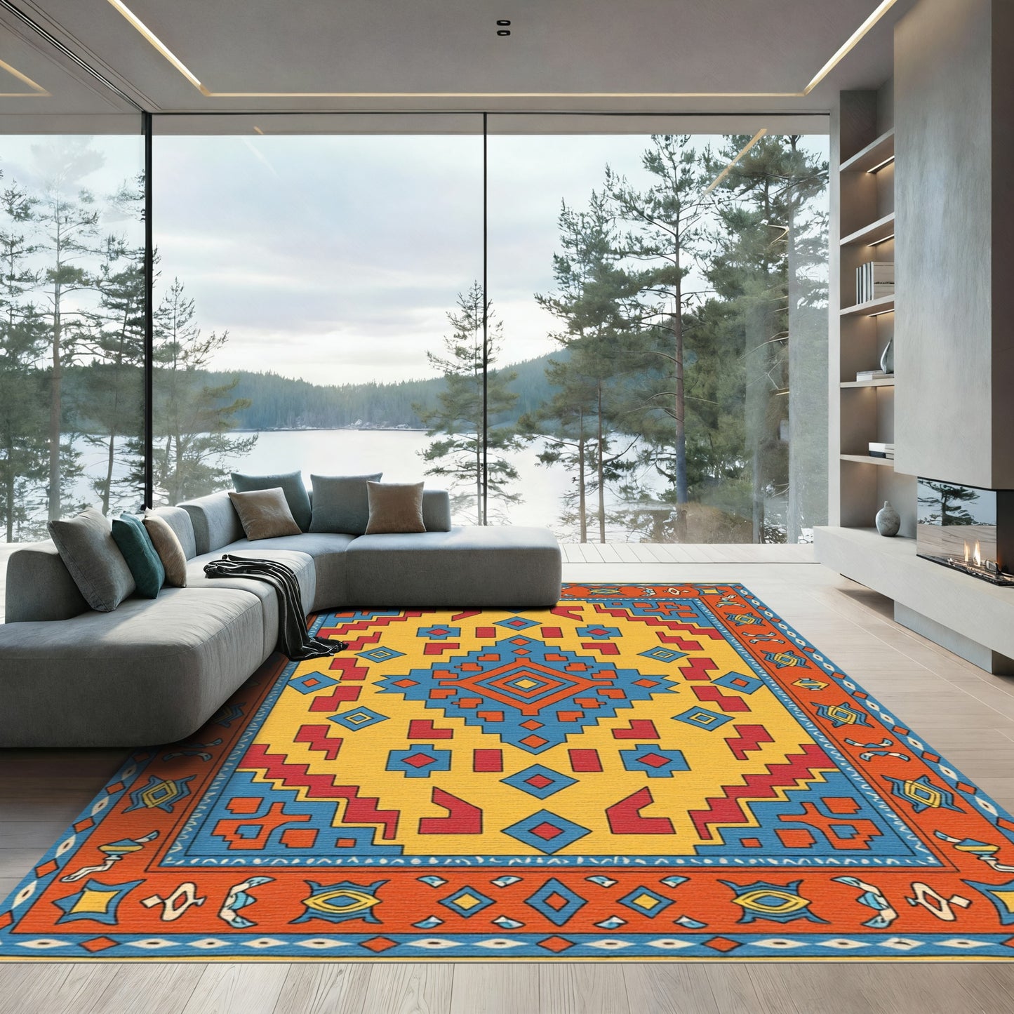 Bold Geometric Diamond Medallion Rug