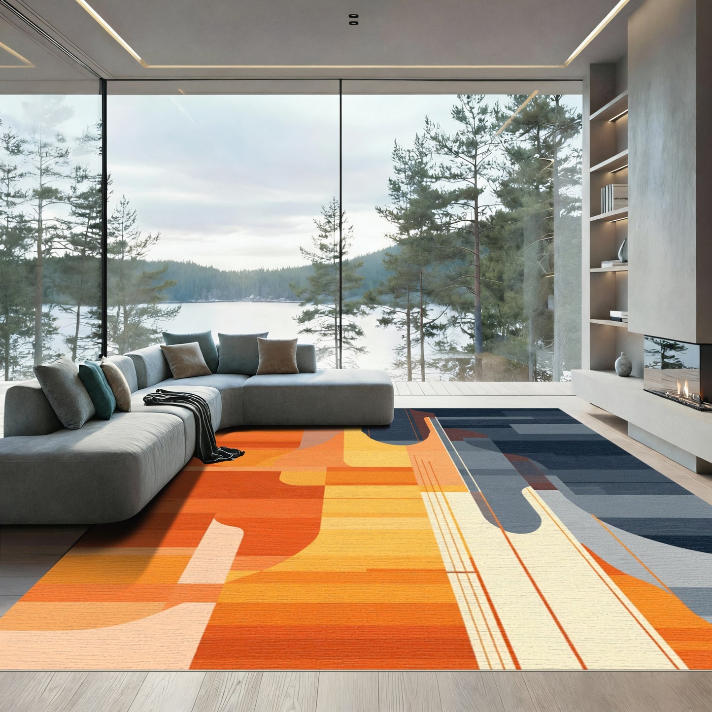 Orange Yellow Blue Geometric Layers Rug