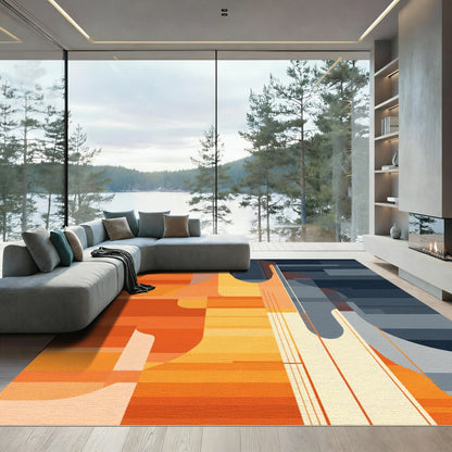Orange Yellow Blue Geometric Layers Rug