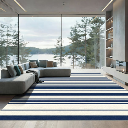 Navy Cream Wide Thin Stripe Rug