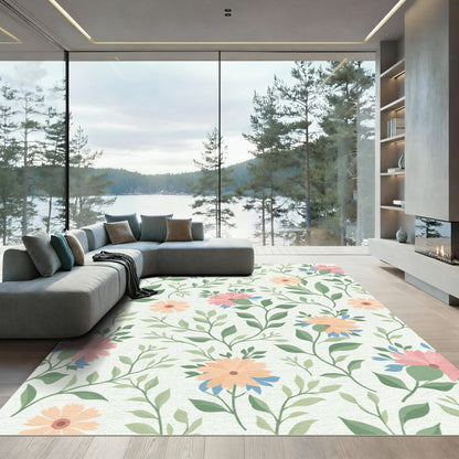 Light Peach Floral Vine Garden Rug