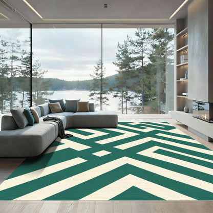 Deep Teal Geometric Maze Rug