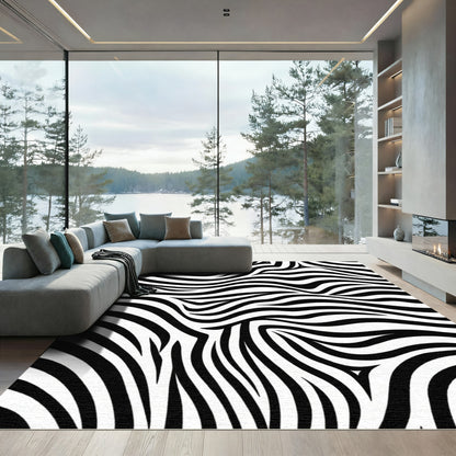 Abstract Black White Swirls Rug
