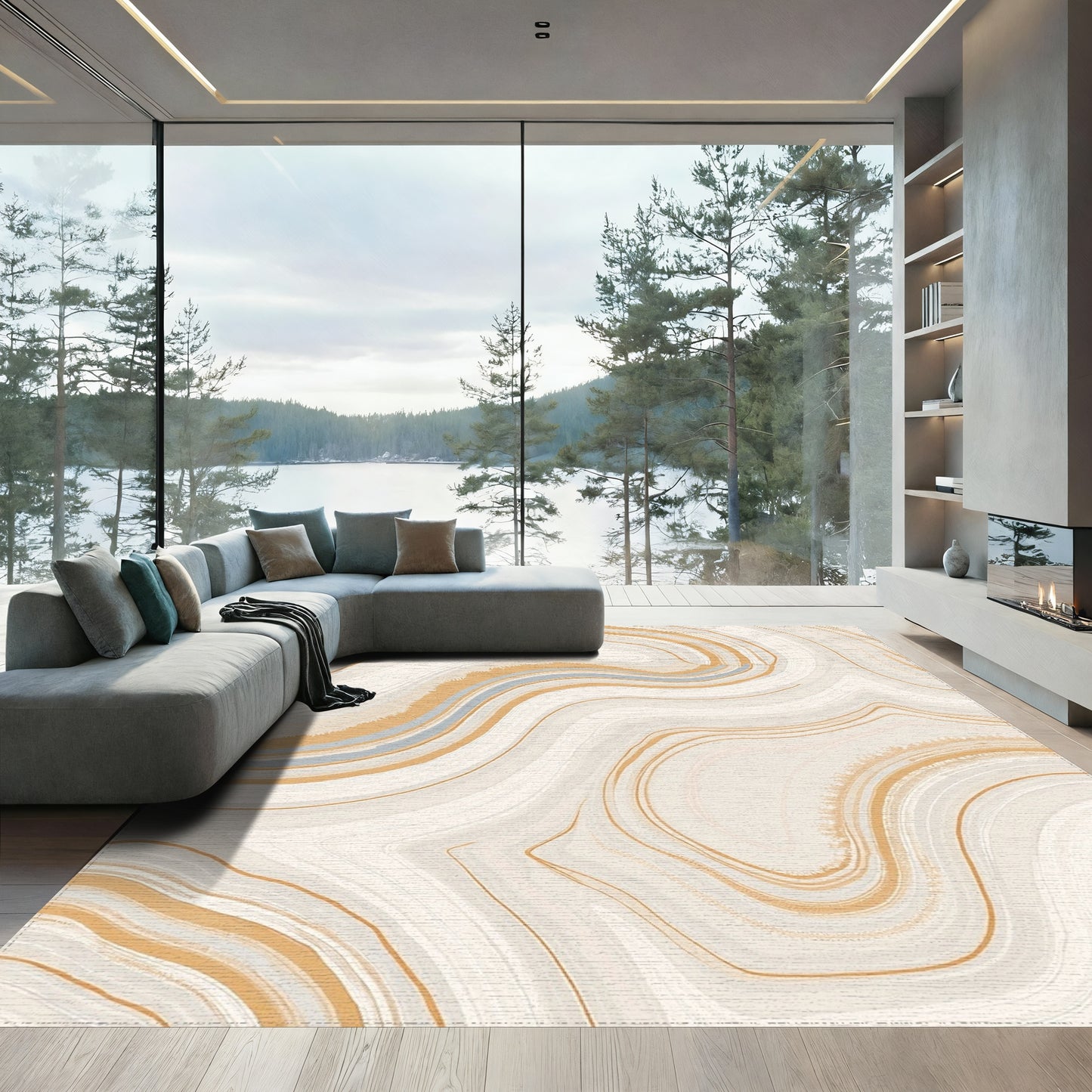 Cream Wavy Marble Vein Rug