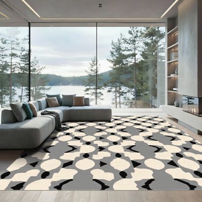 Bold Gray Cream Abstract Geometric Rug