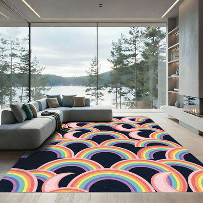 Pink Crescent Rainbow Arc Composition Rug
