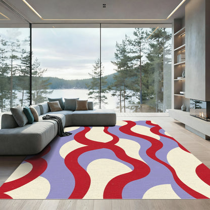 Retro Red Cream Lavender Waves Rug