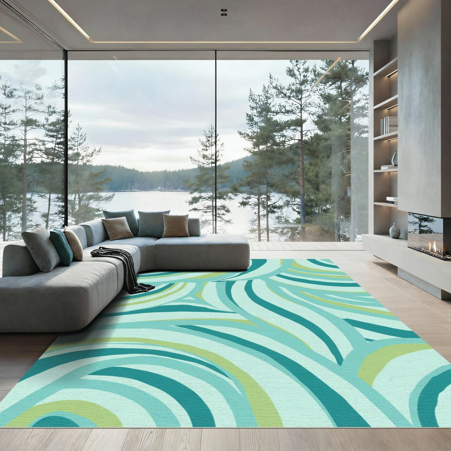 Subtle Aqua Interlocking Waves Rug