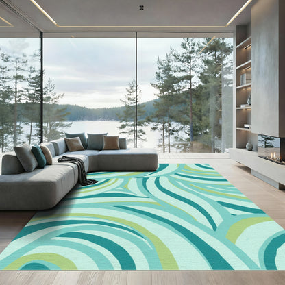 Subtle Aqua Interlocking Waves Rug
