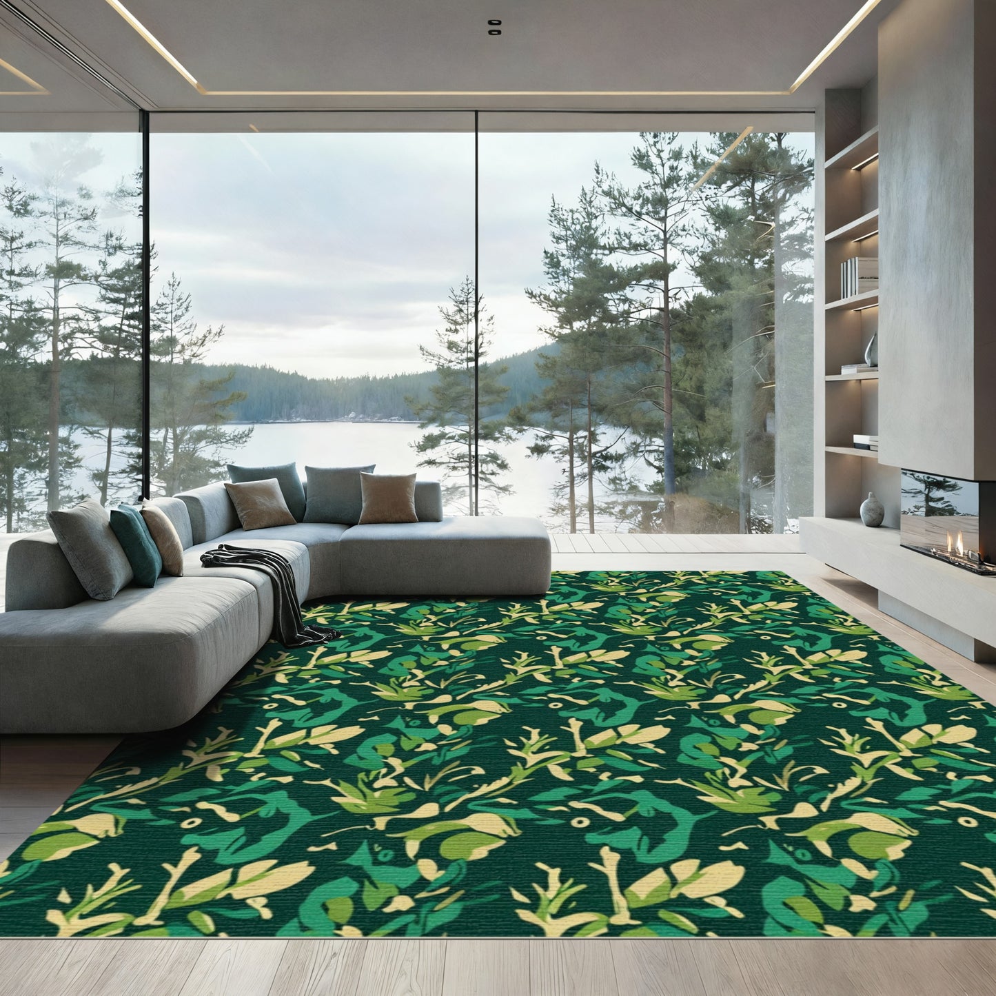 Deep Emerald Forest Camouflage Foliage Rug