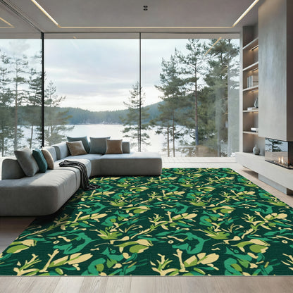 Deep Emerald Forest Camouflage Foliage Rug