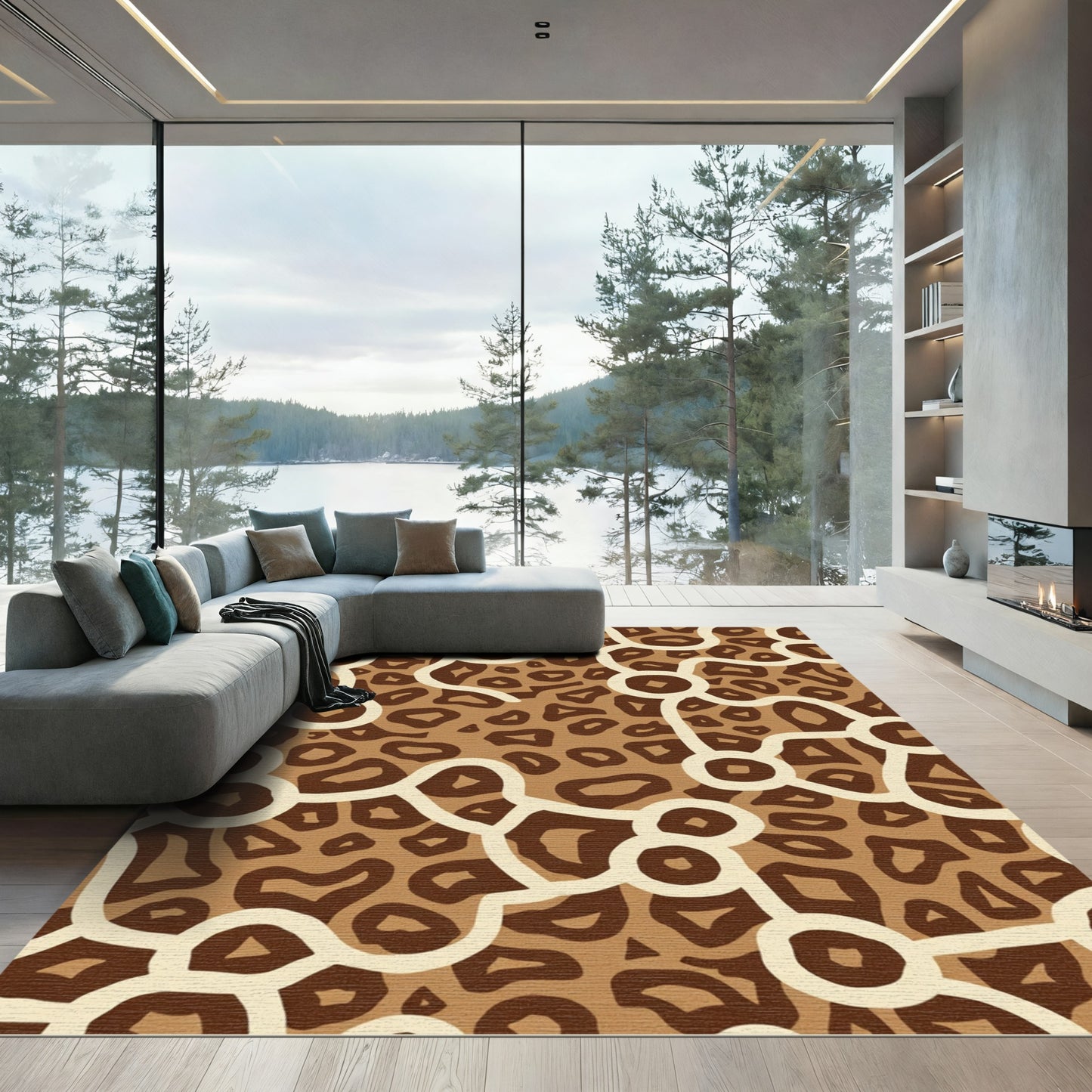 Brown Organic Shape Connective Pattern Rug