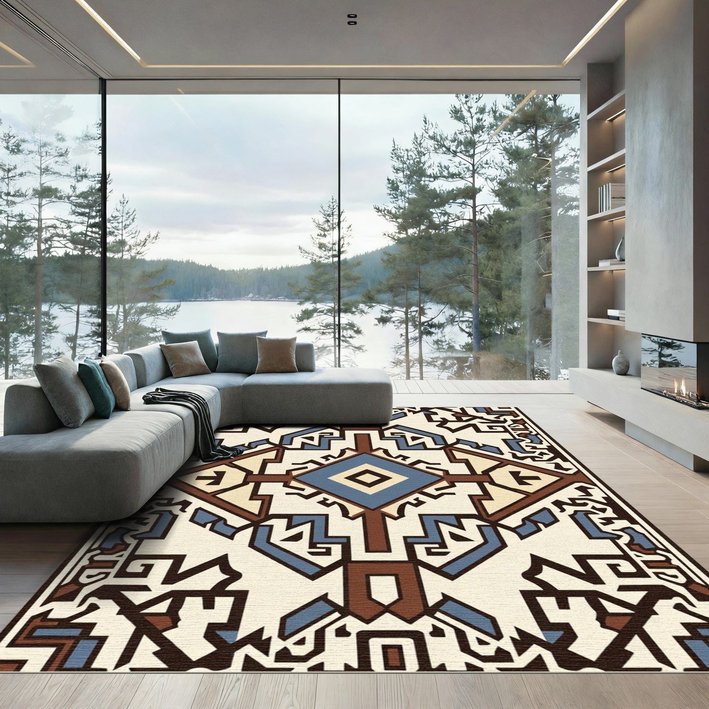 Geometric Diamond and Arrows Medallion Rug