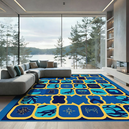 Cobalt Blue Geometric Animal Medallion Rug