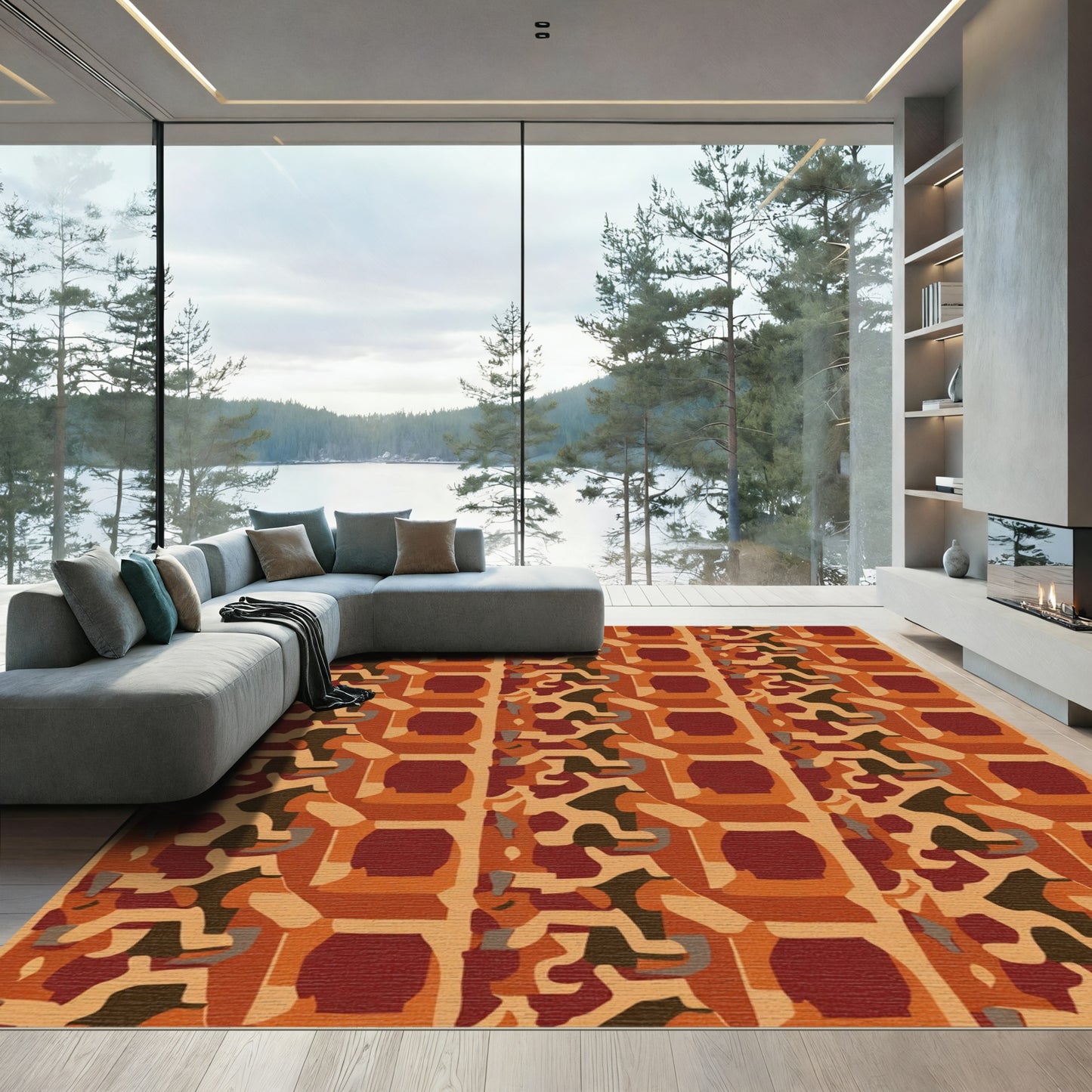 Terracotta Earthy Abstract Vertical Stripe Rug