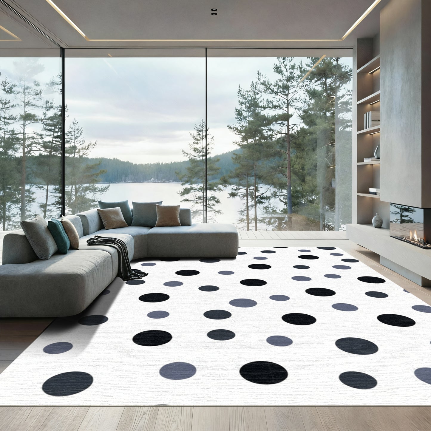Monochrome Scattered Polka Dot Abstraction Rug
