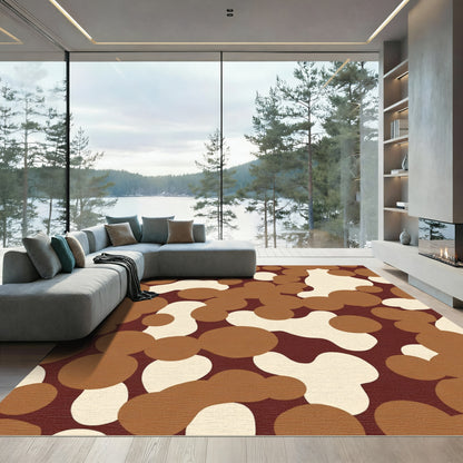 Brown Cream Rounded Abstract Shapes Rug