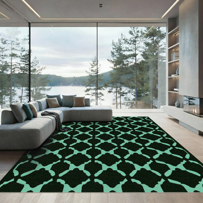 Teal Lattice Geometric Arrangement Rug