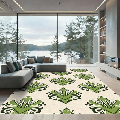 Green Leaf Damask Medallion Rug