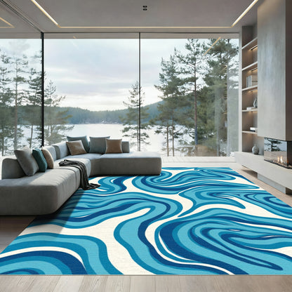 Modern Blue Swirl Abstract Rug