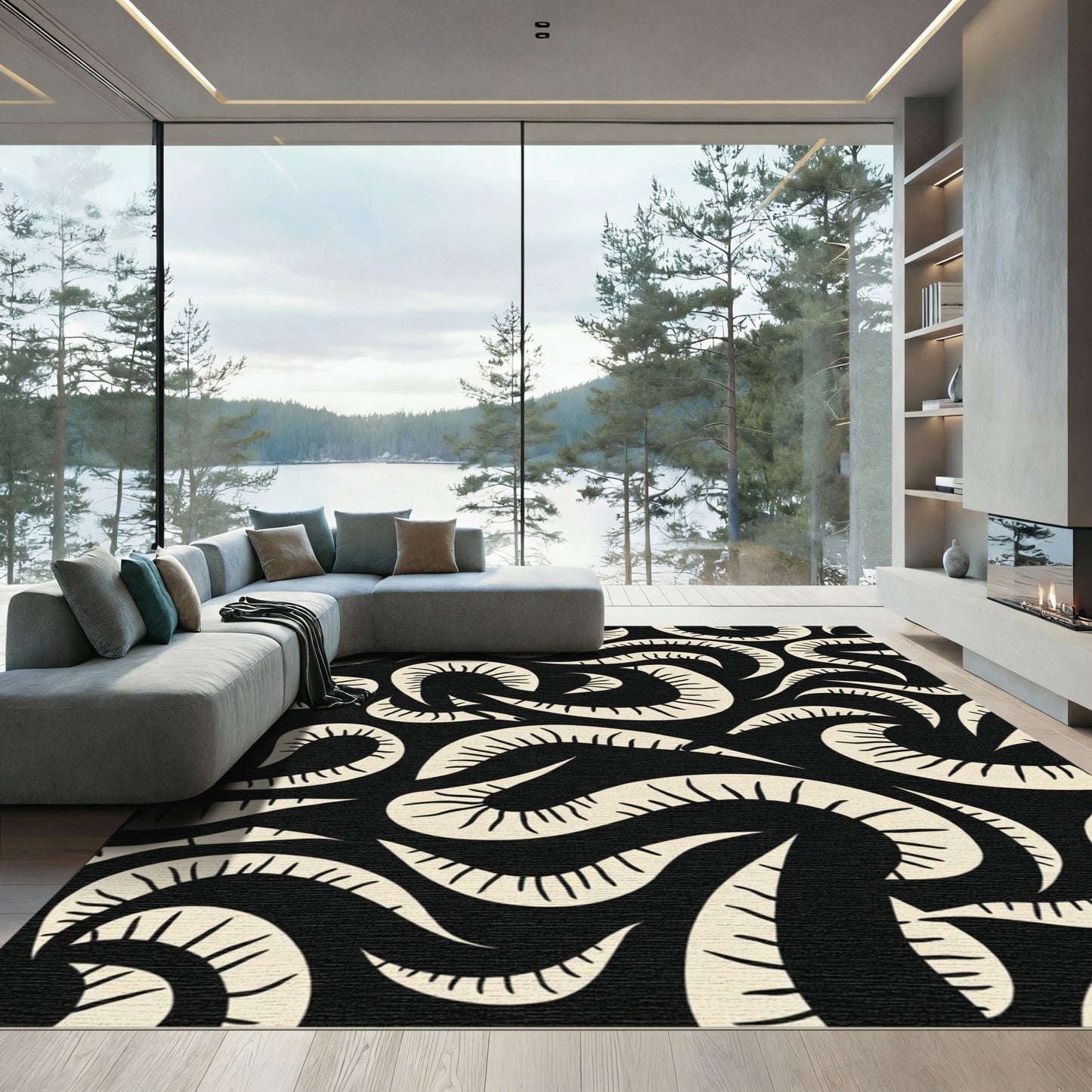 Black Ivory Horn Swirl Rug