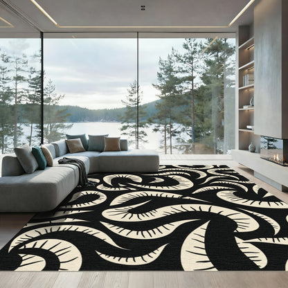 Black Ivory Horn Swirl Rug